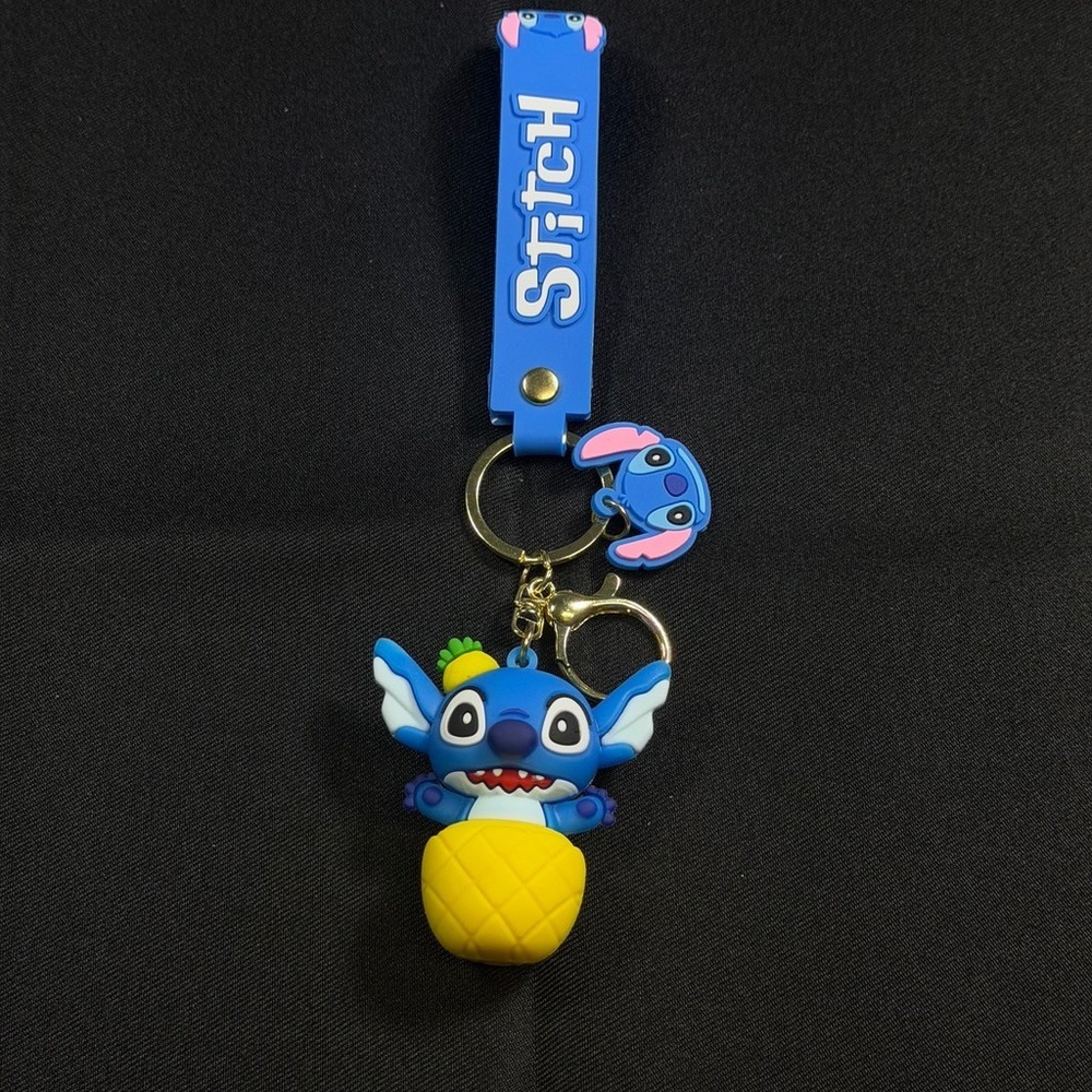 Disney Stitch Pineapple Keychain Blue Silicone Strap Lilo and Stitch Key Ring